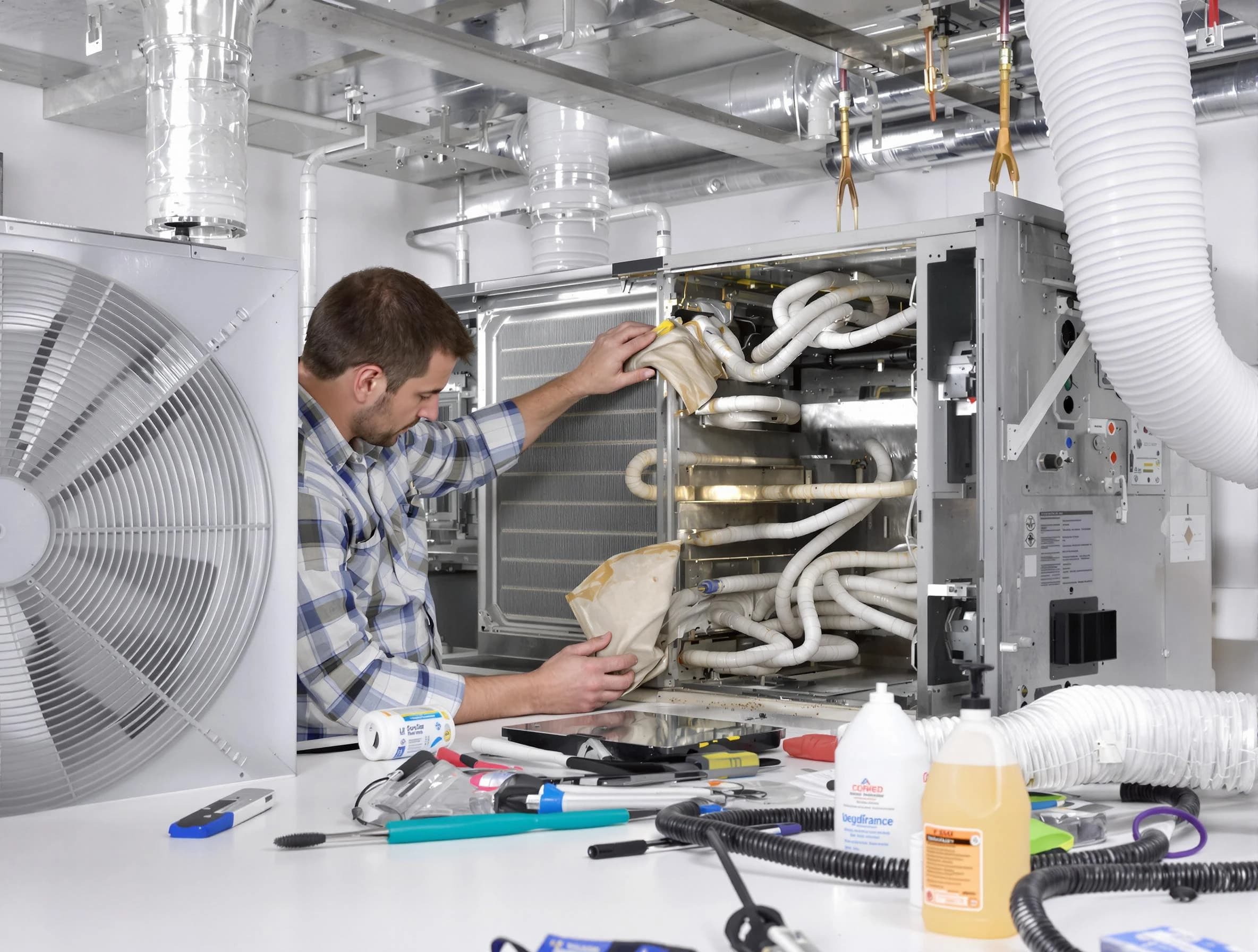 Dedham Air Duct Cleaning specialist performing precision AC coil cleaning in Dedham