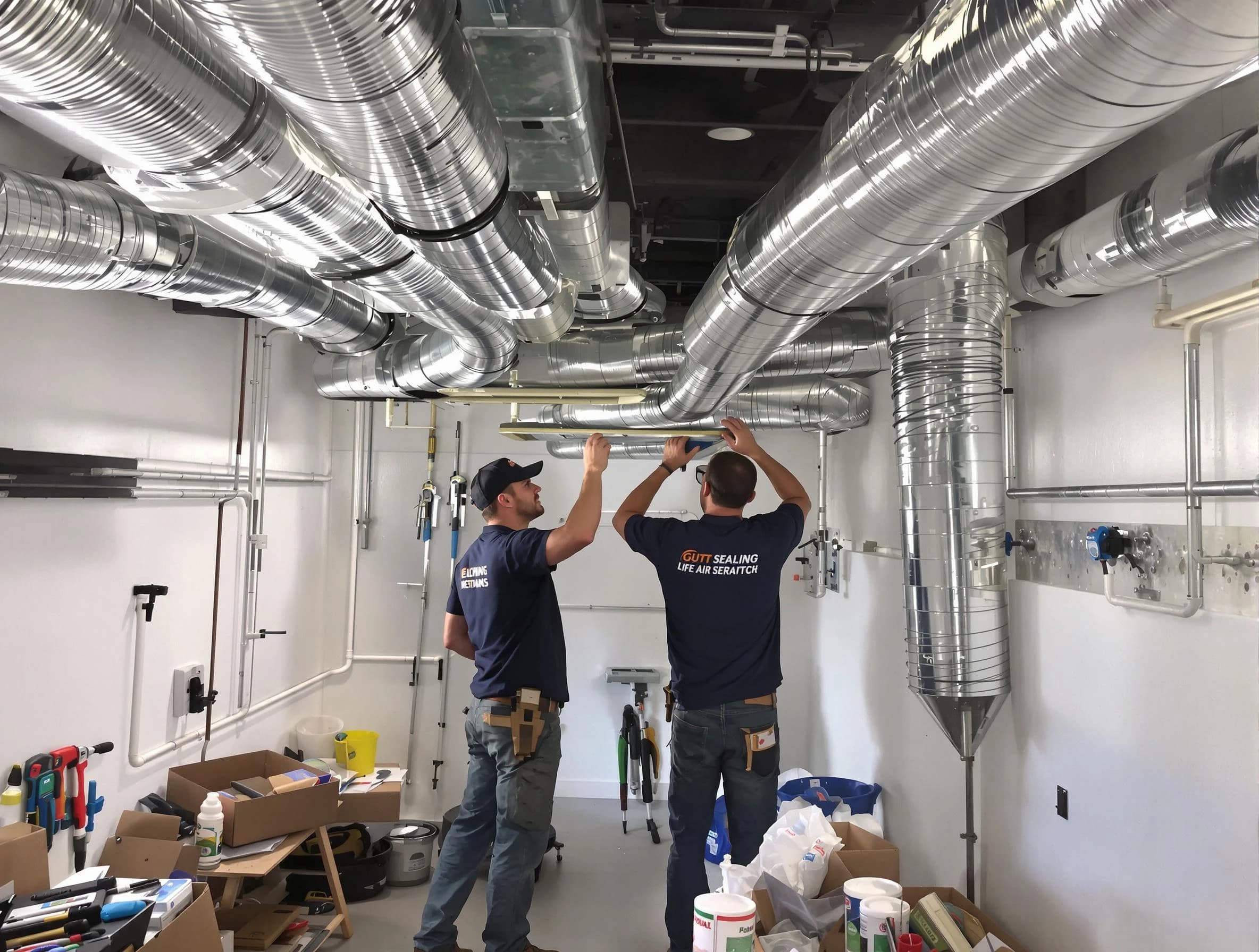 Dedham Air Duct Cleaning technician applying professional duct sealing solutions in Dedham