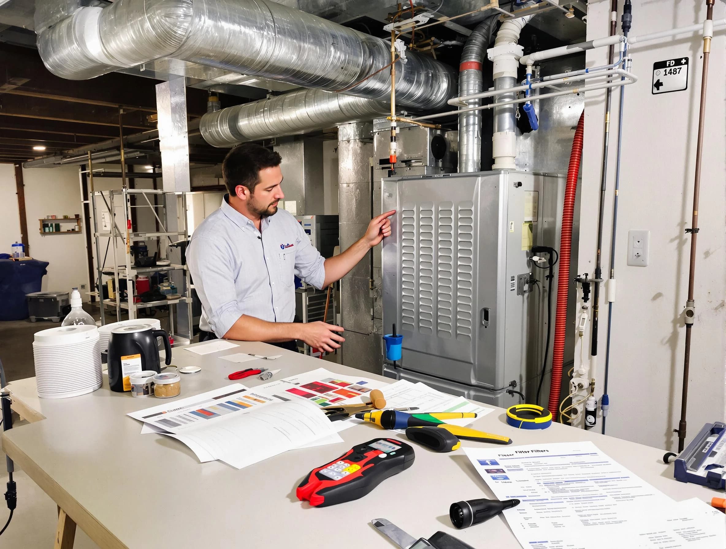 Dedham Air Duct Cleaning inspector conducting detailed filter system evaluation using professional diagnostic tools in Dedham