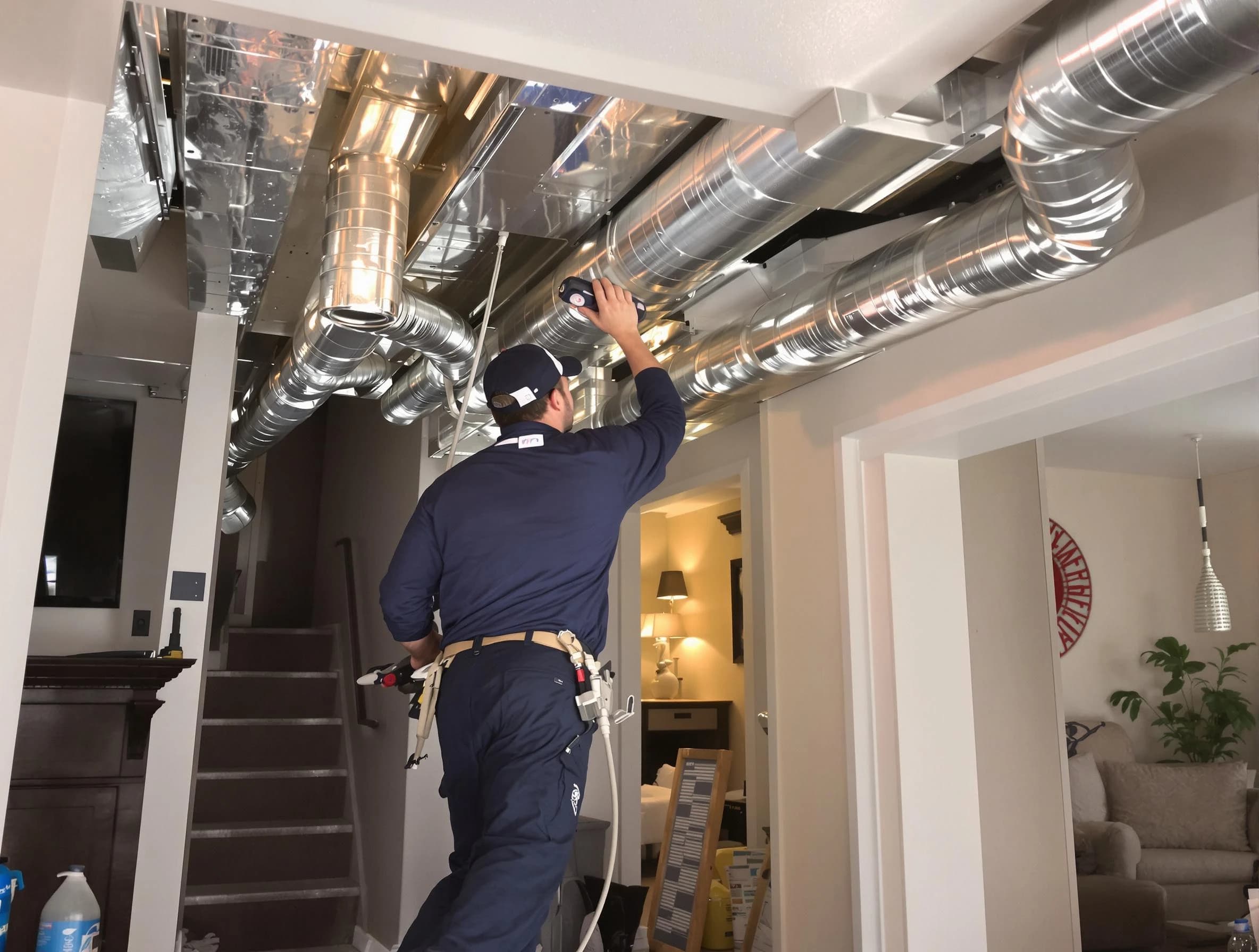 Dedham Air Duct Cleaning expert performing specialized duct cleaning in a mobile home in Dedham