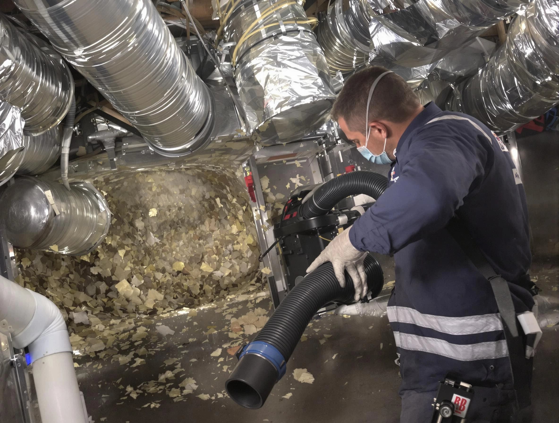 Dedham Air Duct Cleaning specialist operating negative pressure cleaning equipment for thorough duct maintenance in Dedham