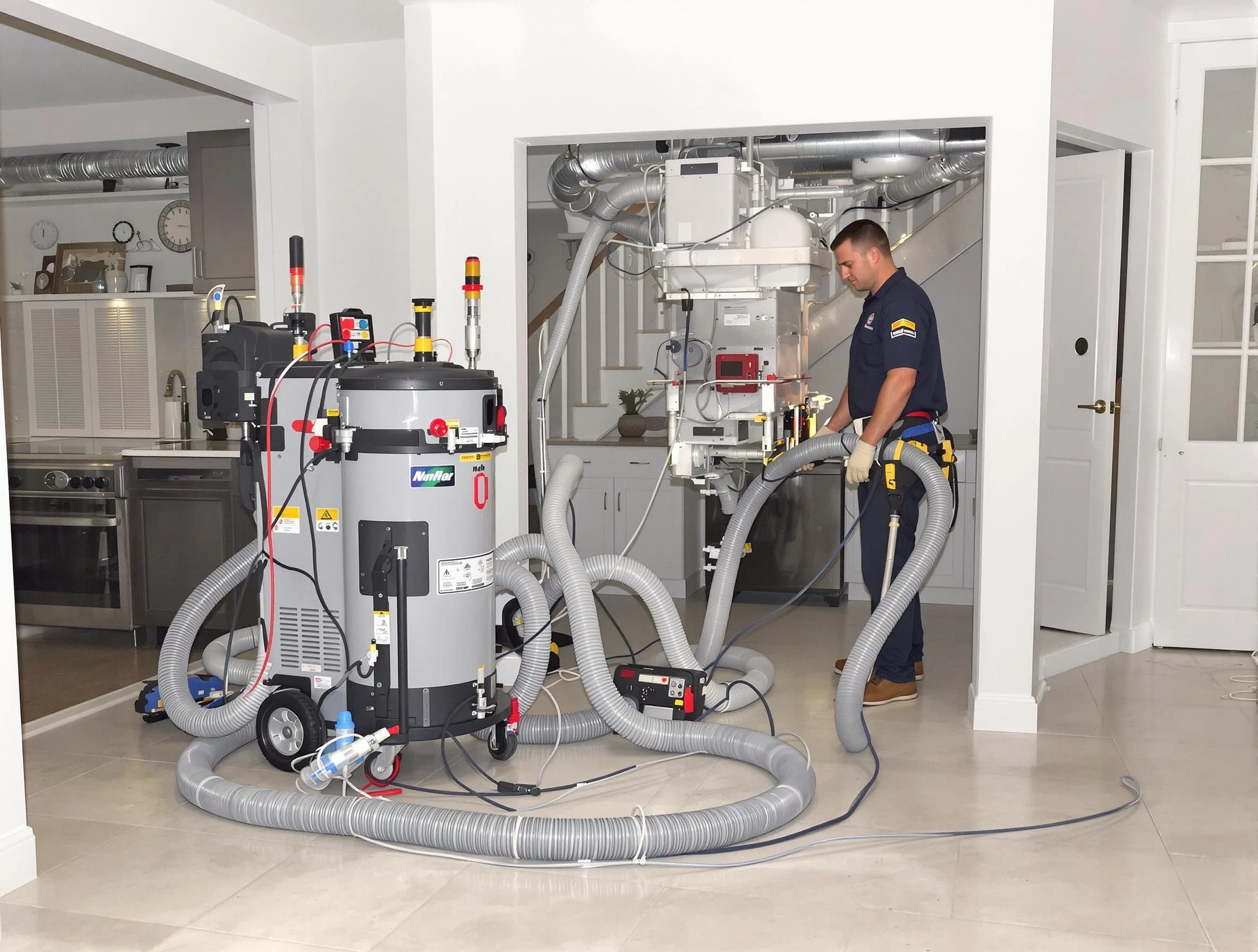 Dedham Air Duct Cleaning technician operating negative pressure cleaning equipment for thorough duct maintenance in Dedham