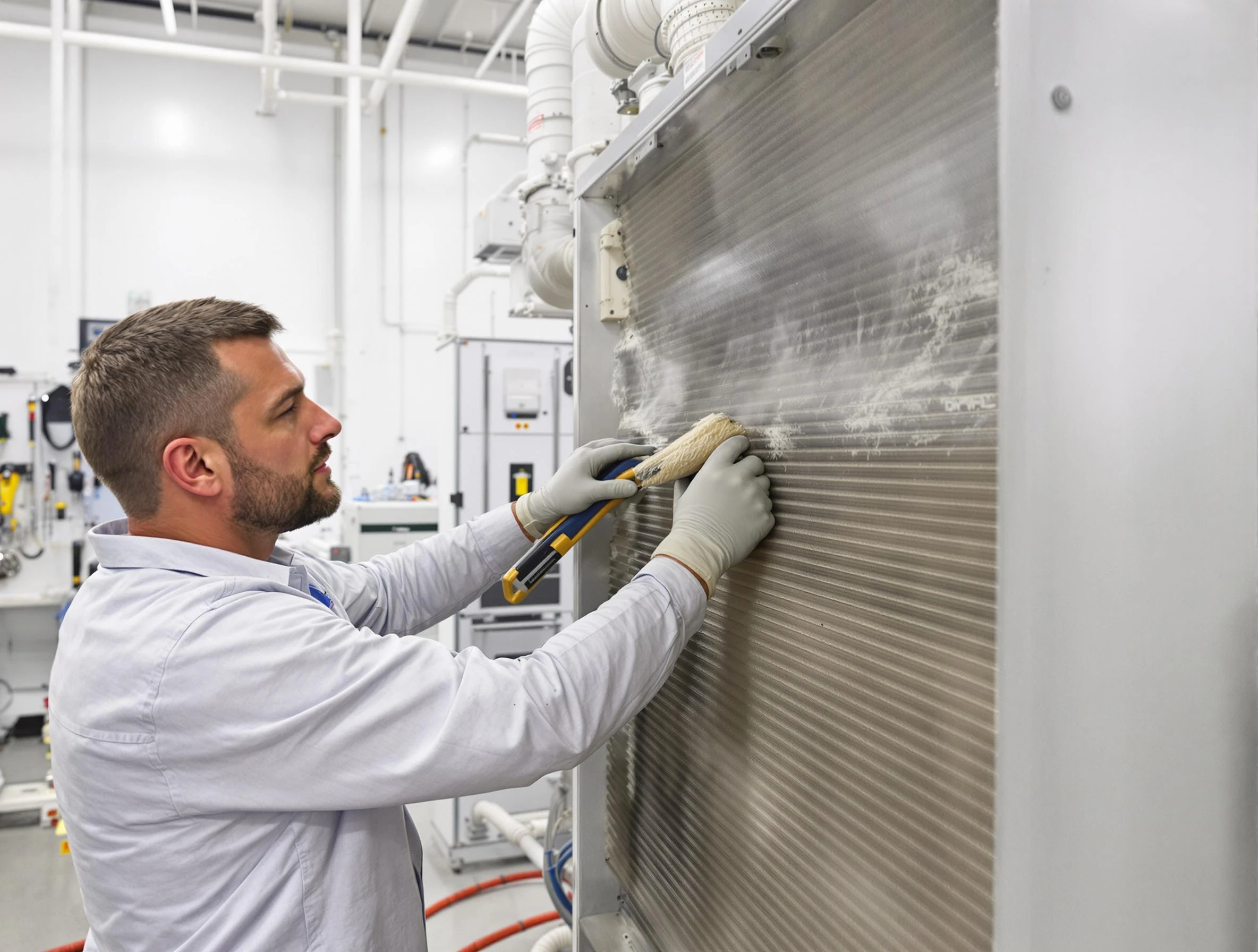 Dedham Air Duct Cleaning technician performing precision commercial coil cleaning at a Dedham business