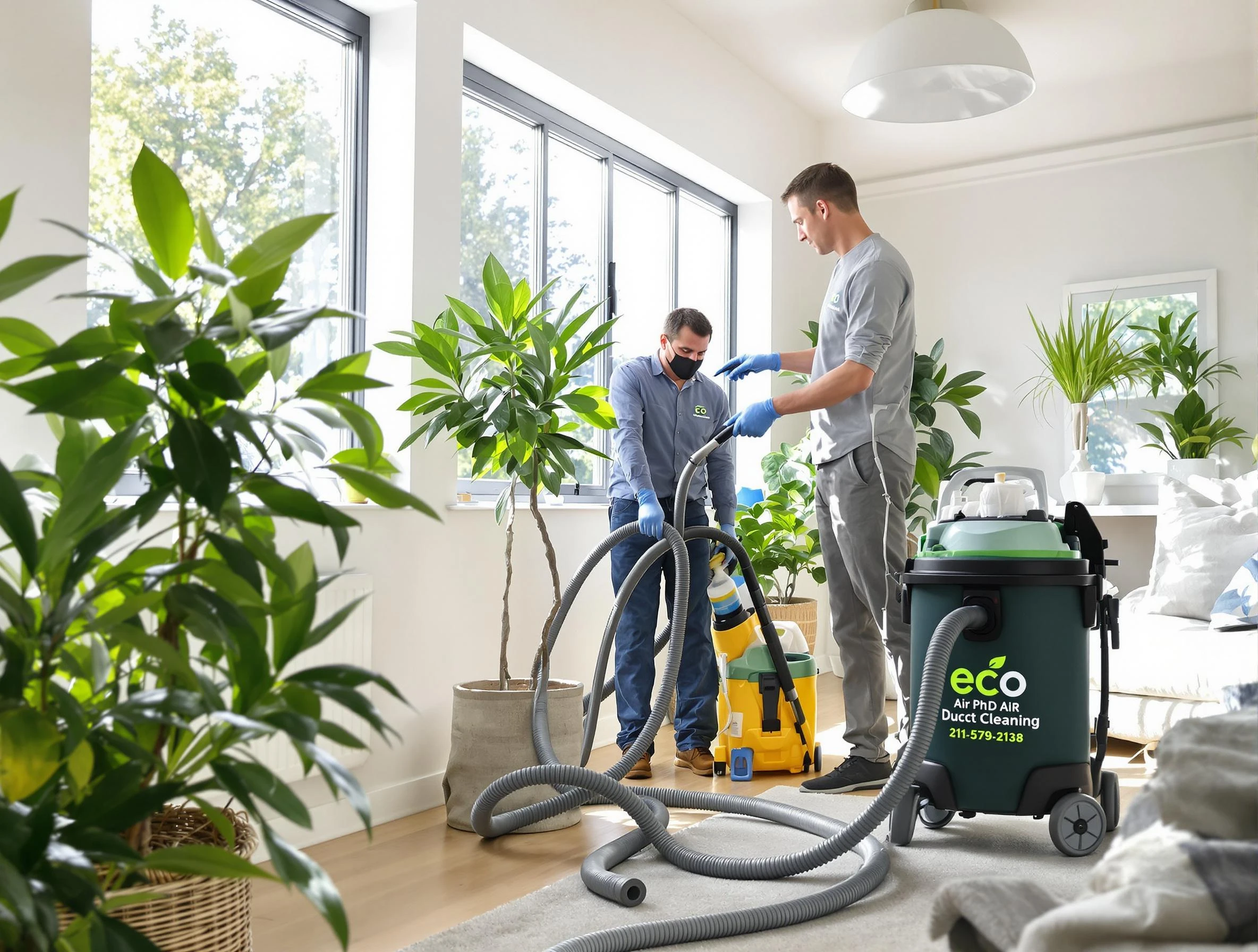 Dedham Air Duct Cleaning technician performing eco-friendly duct cleaning using sustainable methods in Dedham