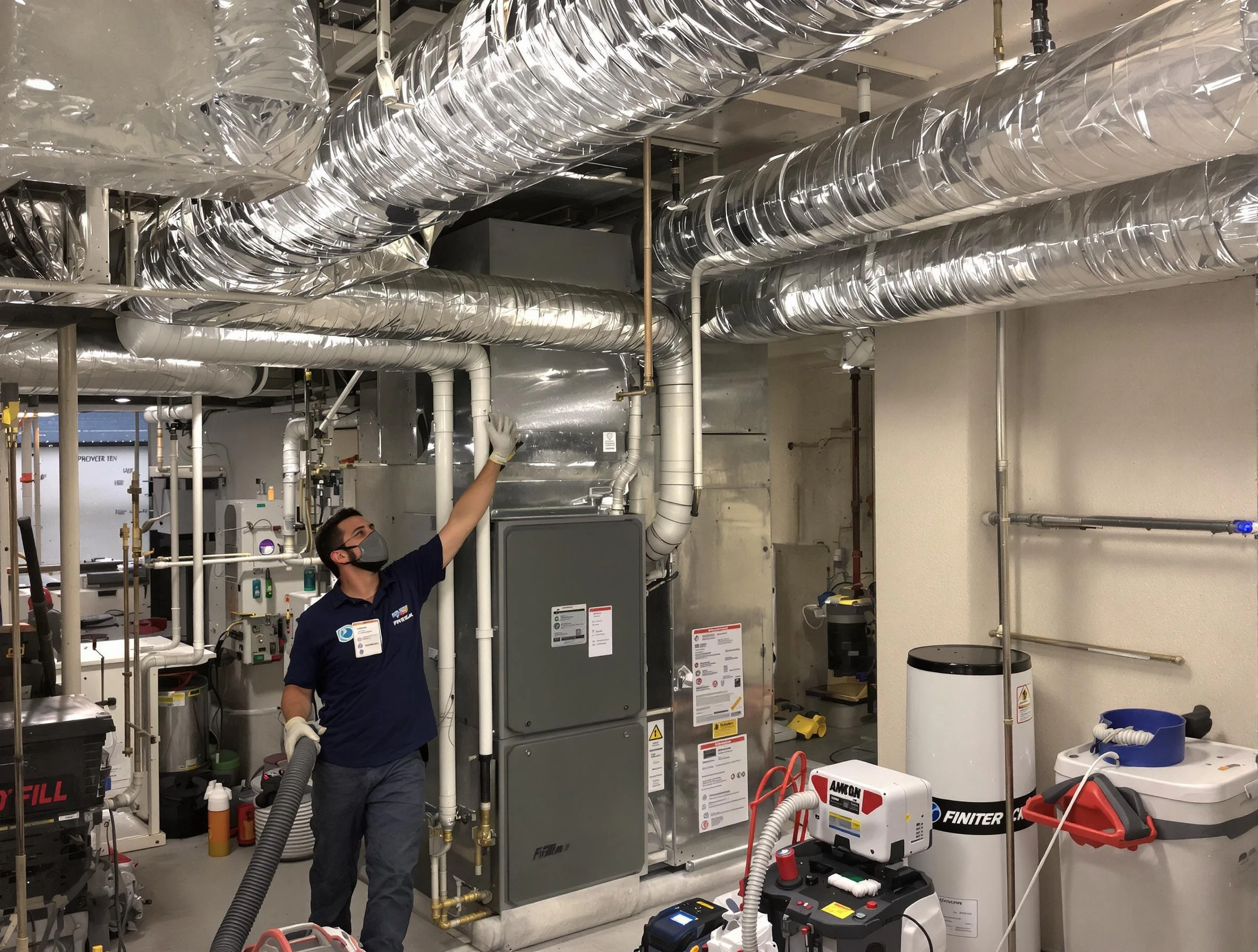 Dedham Air Duct Cleaning specialist performing thorough furnace duct cleaning in a Dedham residence