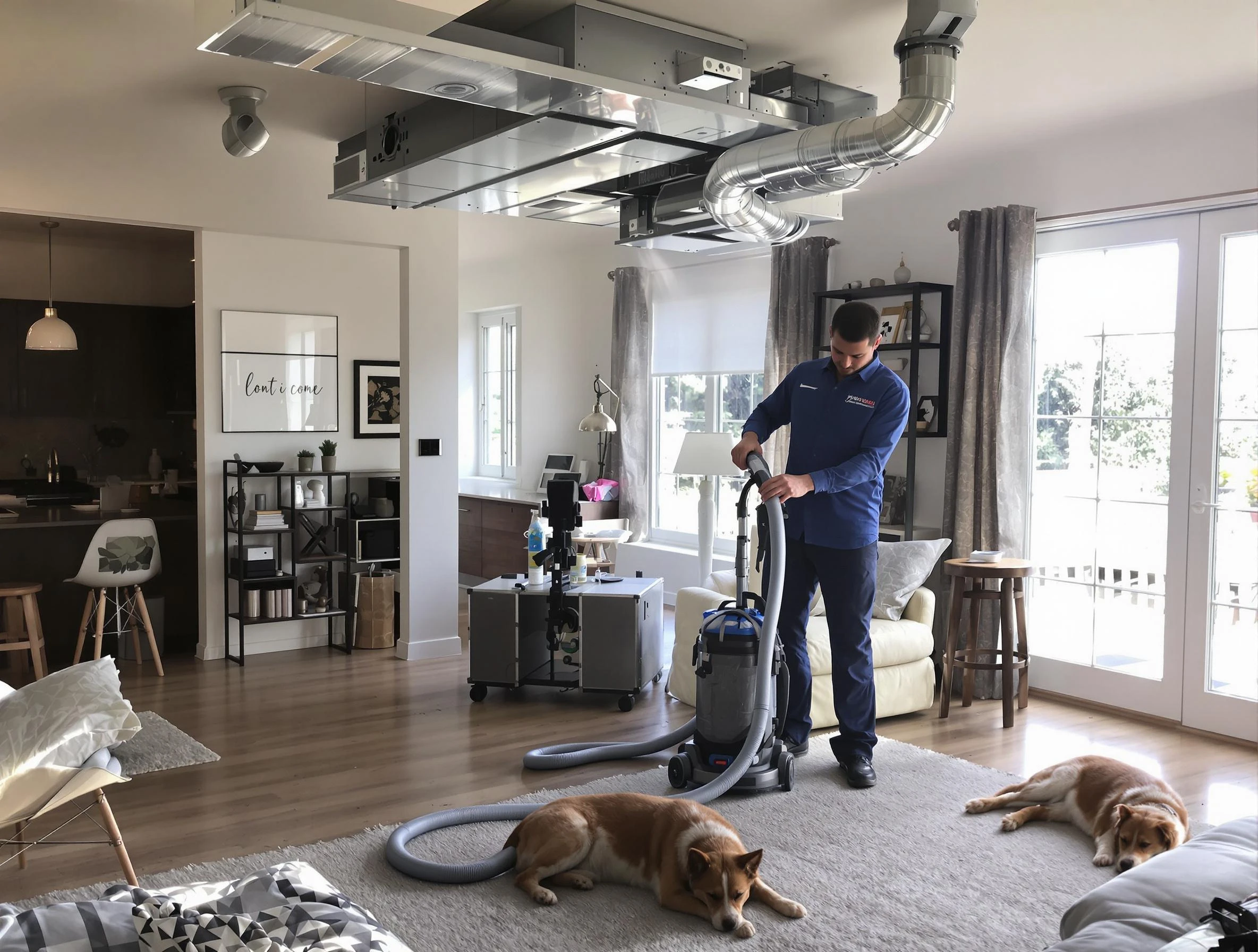 Dedham Air Duct Cleaning technician performing detailed indoor duct cleaning for improved air quality in Dedham