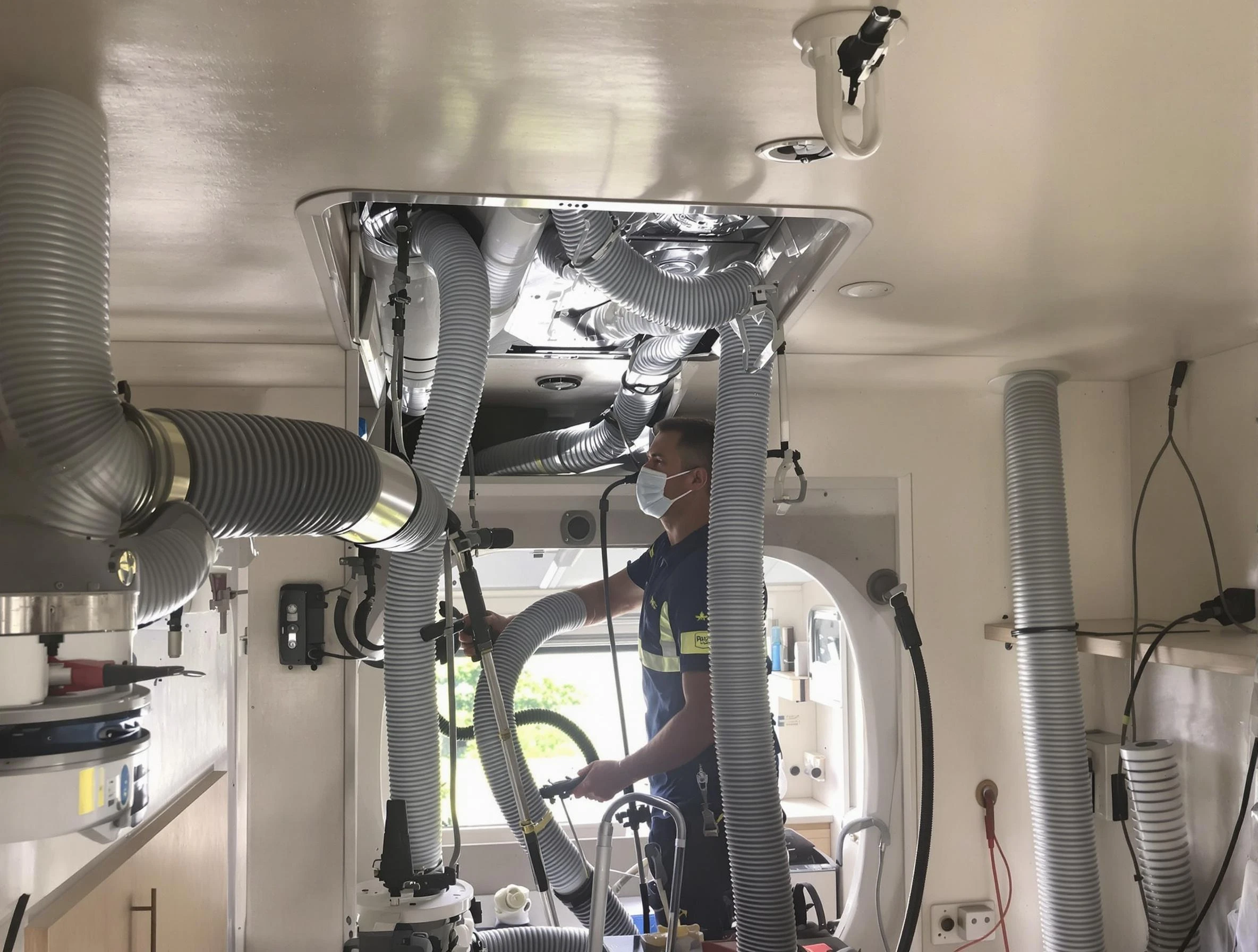Dedham Air Duct Cleaning specialist performing precise mobile home duct cleaning in Dedham